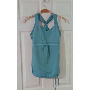 Athleta Horizon Blue Workout Tank Top Cross Back‎ Adjustable Drawstring XS